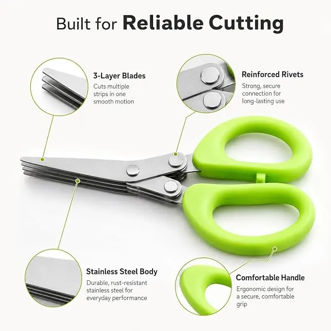 Stainless steel herb shears with 5 blades—multi-blade herb-cutting scissors, ideal for preparing salads in the kitchen