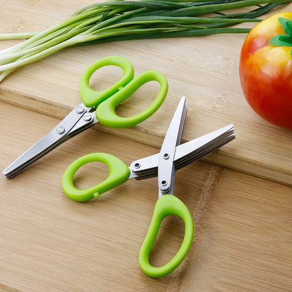 Stainless steel herb shears with 5 blades—multi-blade herb-cutting scissors, ideal for preparing salads in the kitchen